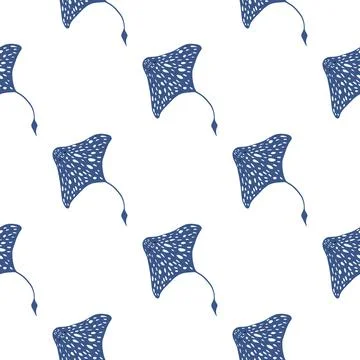 Isolated seamless pattern with blue stingray elements print. White background Stock Illustration