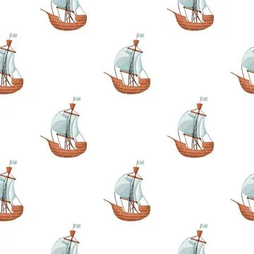 Isolated seamless pattern with blye and beige colored sailboat ship elements. Stock Illustration