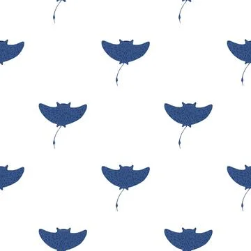 Isolated seamless pattern with bright blue stingray elements. White backgroun Illustrazione stock
