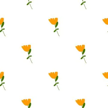 Isolated seamless pattern with bright orange flowers shapes. White background Stock Illustration