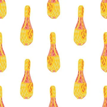 Isolated seamless pattern with bright yellow circus juggler mace print. White Illustrazione stock