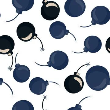 Isolated seamless pattern with brown and blue bomb print. White background. R Stock Illustration