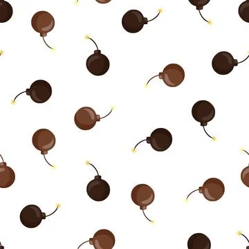 Isolated seamless pattern with brown bomb shapes. White background. Random we Stock Illustration