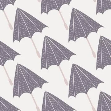 Isolated seamless pattern with cartoon umbrellas doodle silhouettes. Purple a Stock Illustration