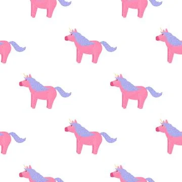 Isolated seamless pattern with cartoon unicorn horses ornament. Pink and blue Stock Illustration