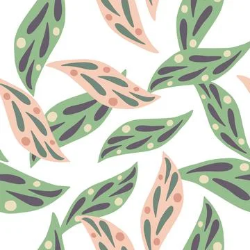 Isolated seamless pattern with doodle abstract leaf silhouettes ornament. Gre Stock Illustration