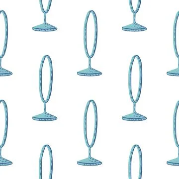 Isolated seamless pattern with doodle blue colored circus ring shapes. White  스톡 일러스트