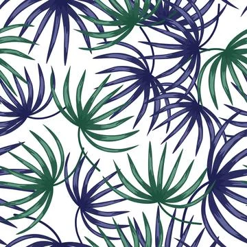 Isolated seamless pattern with doodle blue and green random botanic leaf shap 스톡 일러스트