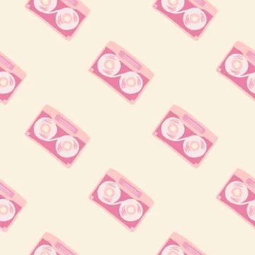 Isolated seamless pattern with doodle cassette print. Pink disco simple ornam Stock Illustration