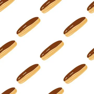 Isolated seamless pattern with doodle creative tasty eclair silhouettes. Choc Illustrazione stock