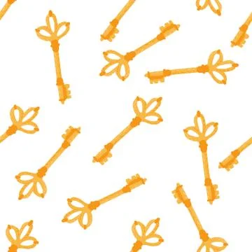 Isolated seamless pattern with doodle keys ornament. Orange colored vintage o Stock Illustration