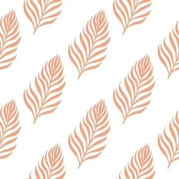 Isolated seamless pattern with doodle red simple fern leaf ornament. White ba Stock Illustration