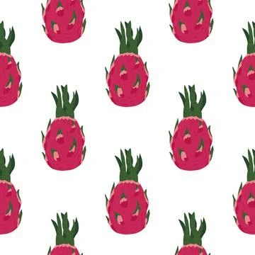 Isolated seamless pattern with dragon fruit pink ornament on white background Stock Illustration