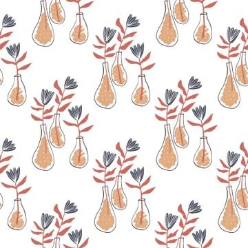 Isolated seamless pattern with flowers in a vase. White background, botanic o Stock Illustration