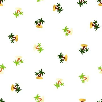 Isolated seamless pattern with green and navy blue palm tree and island silho Illustrazione stock
