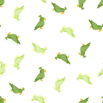 Isolated seamless pattern with green random parrots silhouettes. White backgr Stock Illustration