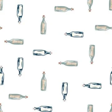 Isolated seamless pattern with grey and blue glass bottle with messages print Stock Illustration