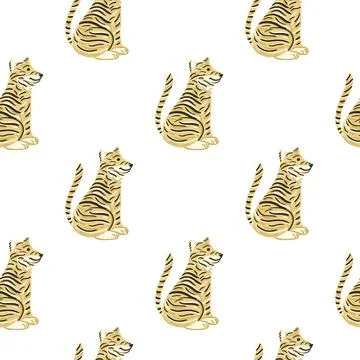 Isolated seamless pattern with hand drawn orange tiger print. White backgroun 스톡 일러스트