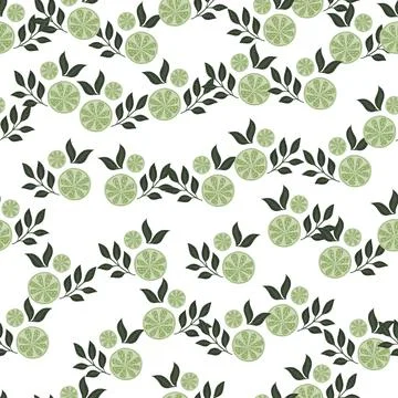 Isolated seamless pattern with little green lime elements print. Random fresh Illustrazione stock