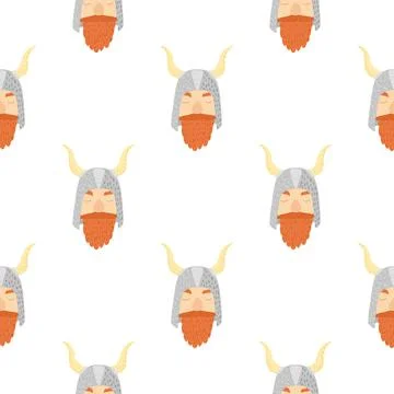 Isolated seamless pattern with medieval viking cartoon print. White backgroun Stock Illustration