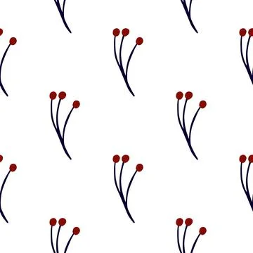 Isolated seamless pattern with minimalistic red berry branches doodle print.  Stock Illustration