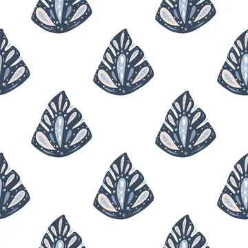 Isolated seamless pattern with navy blue hand drawn abstract monstera leaf sh Stock Illustration