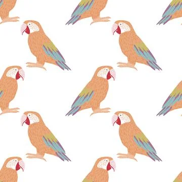 Isolated seamless pattern with orange and blue colored parrot ara silhouettes Stock Illustration