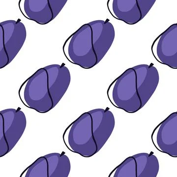 Isolated seamless pattern with organic harvest plums silhouettes. Purple orna Stock Illustration
