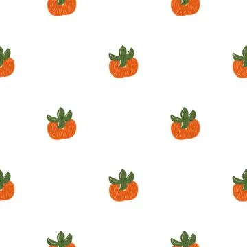 Isolated seamless pattern with organic orange persimmon silouettes. White bac Stock Illustration
