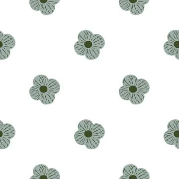 Isolated seamless pattern with pale blue simple flowers elements. White backg Illustrazione stock
