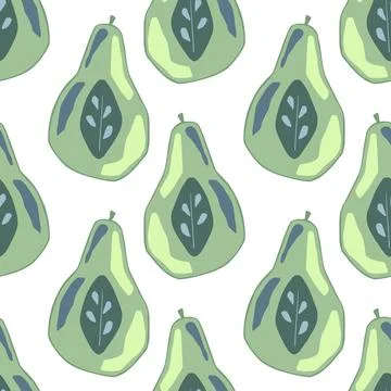 Isolated seamless pattern with pale green pear silhouettes. White background. Stock Illustration