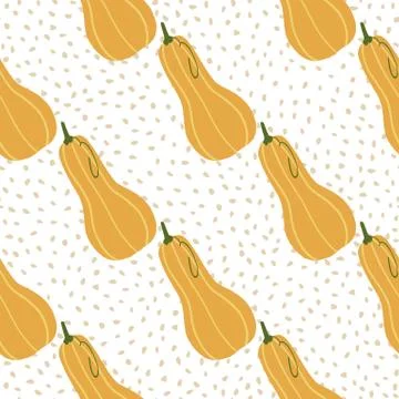 Isolated seamless pattern with pastel orange pumpin elements. White backgroun 库存插图