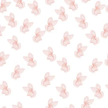 Isolated seamless pattern with pastel pink orchid flowers elements. White bac Stock Illustration