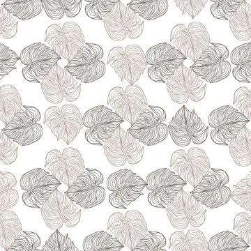Isolated seamless pattern with pastel purple monstera outline print. Geometri Stock Illustration