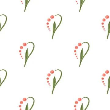 Isolated seamless pattern with pink abstract lily of the valley flowers shape Stock Illustration