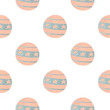 Isolated seamless pattern with pink and blue colored circus ball ornament. Wh Stock Illustration