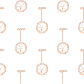 Isolated seamless pattern with pink bicycle circus silhouettes ornament. Whit Stock Illustration