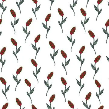 Isolated seamless pattern with pink ear of wheat silhouettes. Little ornament Stock Illustration