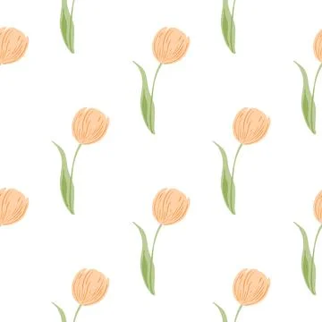 Isolated seamless pattern with pink pastel tulip flowers shapes. Simple style 스톡 일러스트