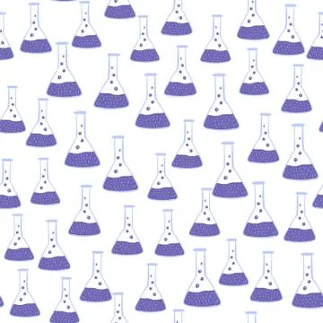 Isolated seamless pattern with purple glass bulb elements. White background.  Stockillustratie