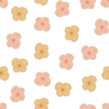 Isolated seamless pattern with random kids pink and beige daisy flowers print 스톡 일러스트