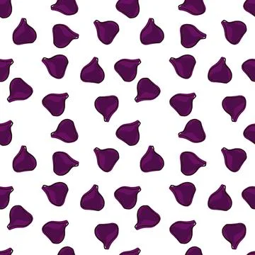 Isolated seamless pattern with random little purple fig silhouettes print. Wh Stock Illustration