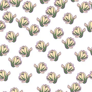 Isolated seamless pattern with random magnolia flowers elements. White backgr Stock Illustration