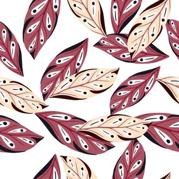 Isolated seamless pattern with random pink geometric leaf ornament. White bac Stock Illustration
