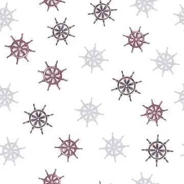 Isolated seamless pattern with random ship helm elements print. White backgro Stock Illustration