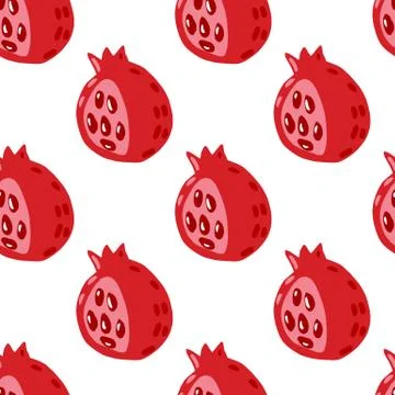 Isolated seamless pattern with red garnets. Doodle fruit print on white backg Stock Illustration