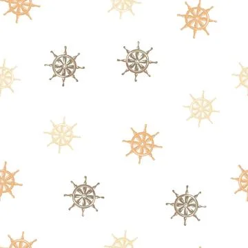 Isolated seamless pattern with ship rudder ornament. White background. Random Stock Illustration