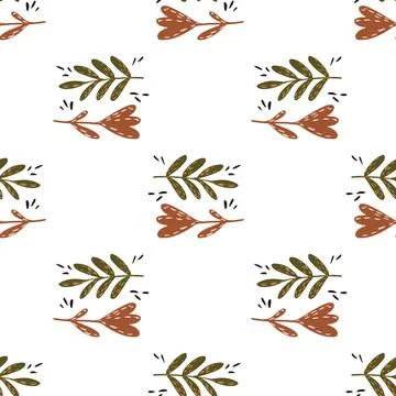 Isolated seamless pattern with simple botanic elements. White background. Lea Stock Illustration