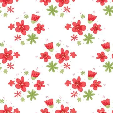 Isolated seamless pattern with simple creative red and green flowers silhouet Illustrazione stock
