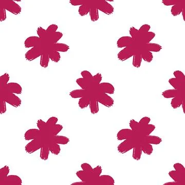 Isolated seamless pattern with simple flowers decorative print. Pink bright o イラスト素材